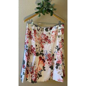 White House Black Market Floral A-Line Skirt - Red, Pink, Green, White